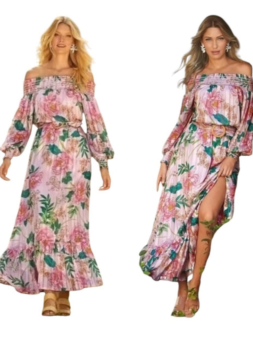 Boston Proper Floral Maxi Dress Long Sleeve Lined Pink Size L